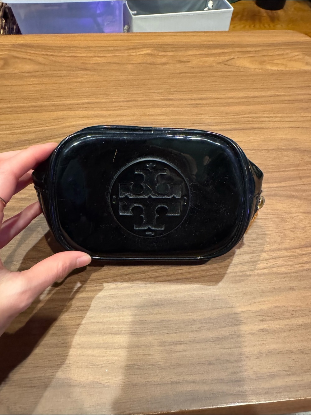 Tory Burch Black Patent Jelly Glossy Makeup Pouch